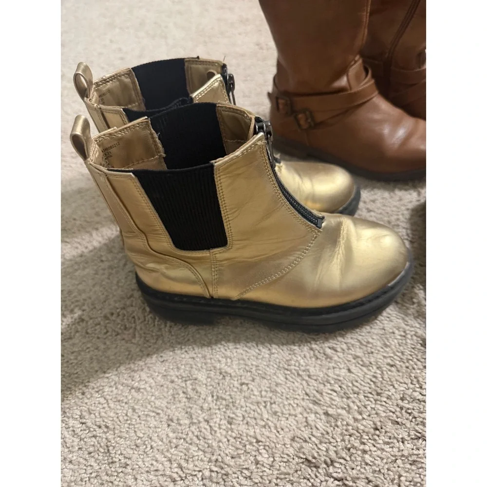Girls Footwear Bundle Cat & Jack Brown Riding Boots Gold Chelsea Boots Sandals 2